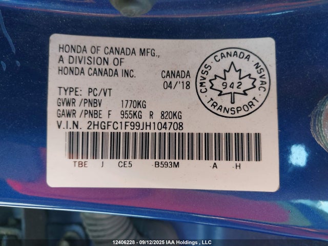 2HGFC1F99JH104708 Honda l15b7