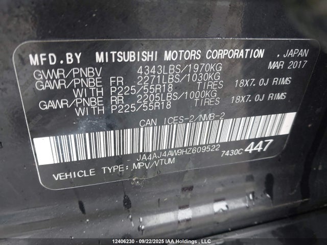 JA4AJ4AW9HZ609522 Mitsubishi 2.4 dohc mivec