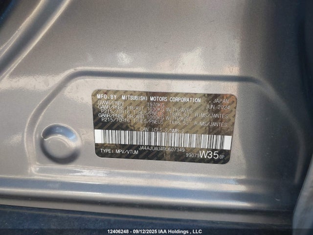 12406248 :رقم المزاد ، JA4AJUAU4RU607349 vin ، 2024 Mitsubishi Rvr Es مزاد بيع