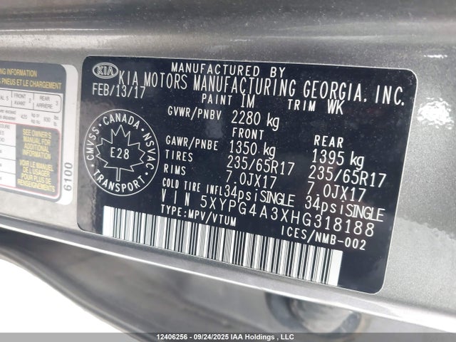 5XYPG4A3XHG318188 KIA Sorento
