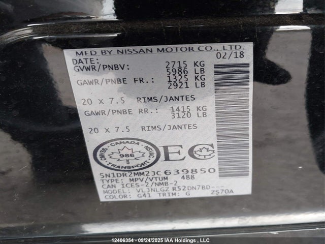 5N1DR2MM2JC639850 Nissan Pathfinder