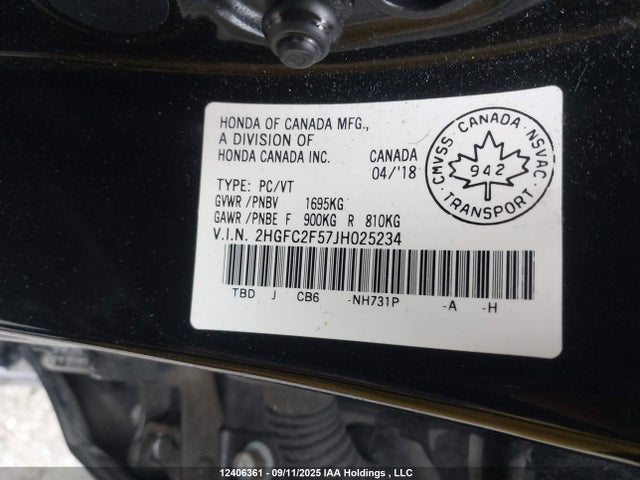 Honda k20c2 2018 2HGFC2F57JH025234 Image 9