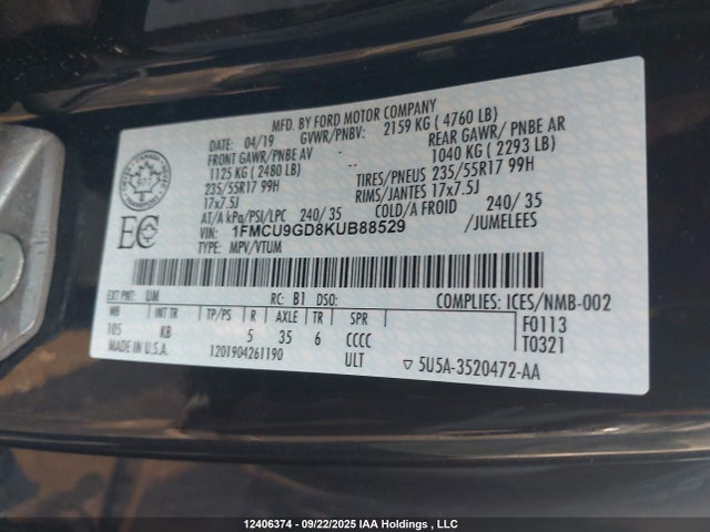 1FMCU9GD8KUB88529 Ford 1.5l gtdi sigma w/premium fuel