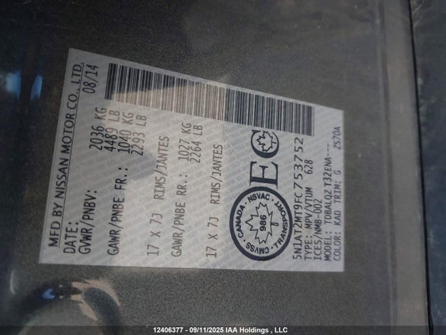 Nissan Rogue 2015 5N1AT2MT9FC753752 Image 9
