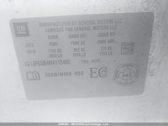 1G1JF6SB4H4113466 Chevrolet luv - mfi, vvt: variable valve timing, alum, e85 max