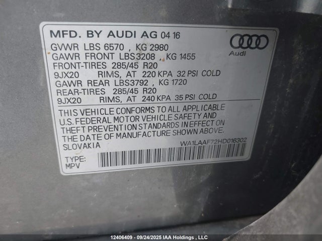Audi Q7 2017 WA1LAAF72HD016302 Image 9
