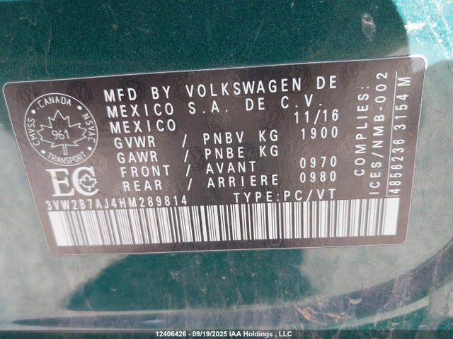 3VW2B7AJ4HM289814 Volkswagen 1.4 tsi