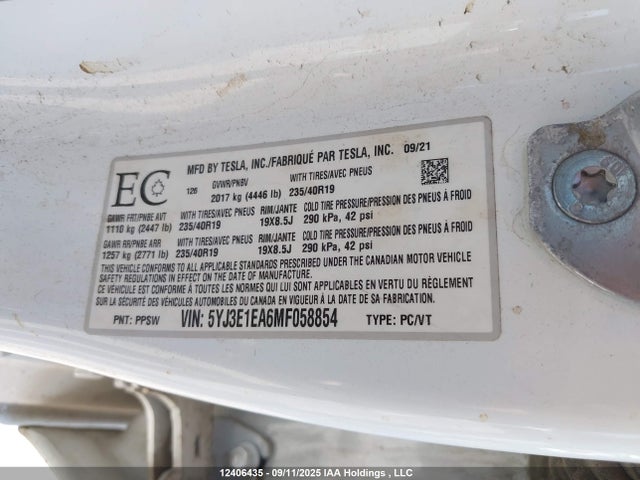 Tesla MODEL 3 2021 5YJ3E1EA6MF058854 Image 9