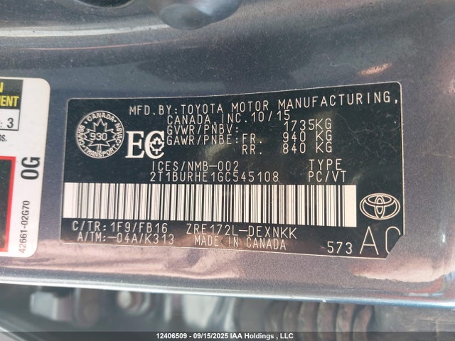 Toyota 2zr-fe 2016 2T1BURHE1GC545108 Image 19