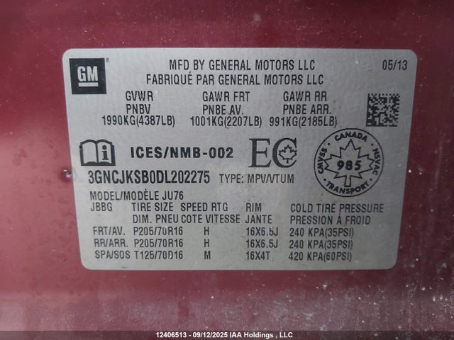 Продажа на аукционе авто 2013 Chevrolet Trax Ls, vin: 3GNCJKSB0DL202275, номер лота: 12406513