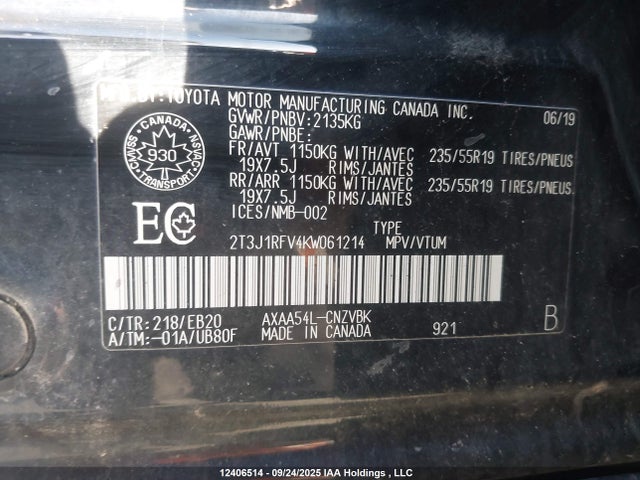 2T3J1RFV4KW061214 Toyota a25a-fks