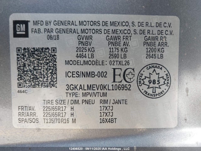 3GKALMEV0KL106952 GMC lyx - direct injection, vvt, fgt, turbo, alum, gen 1