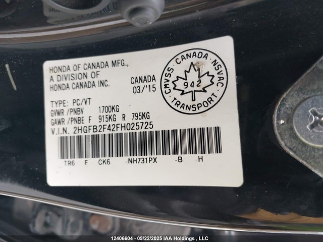 Honda r18z1 2015 2HGFB2F42FH025725 Image 18