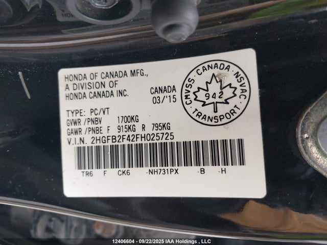 Honda r18z1 2015 2HGFB2F42FH025725 Image 9