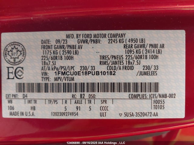 1FMCU0E18PUB10182 Ford dura pfi atk