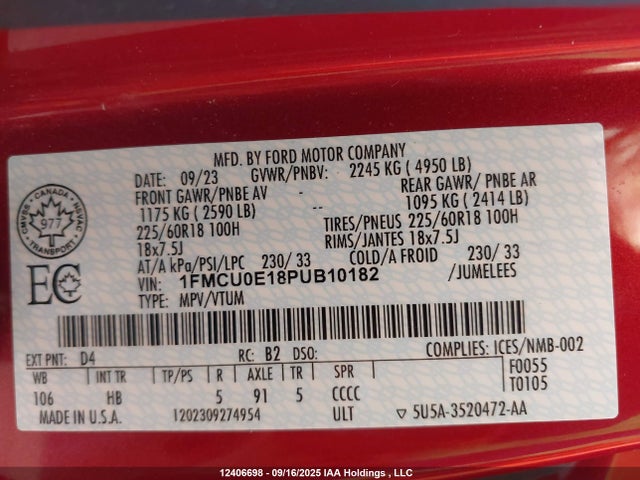 1FMCU0E18PUB10182 Ford dura pfi atk