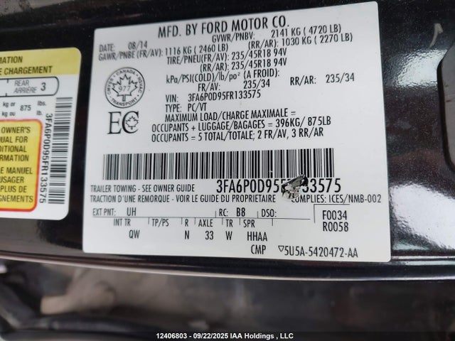 Ford 2015 2015 3FA6P0D95FR133575 Image 9