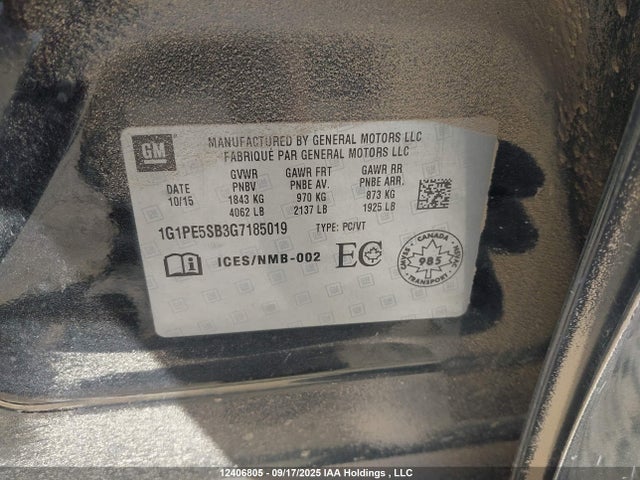 1G1PE5SB3G7185019 Chevrolet luv - vvt, alum, e85 max