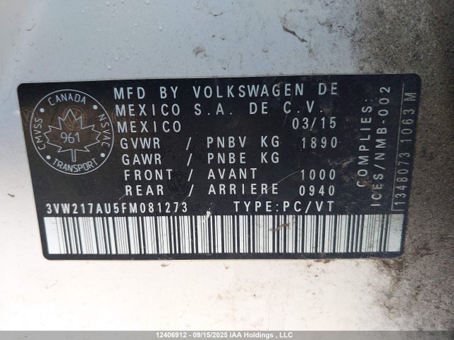 3VW217AU5FM081273 Volkswagen Golf
