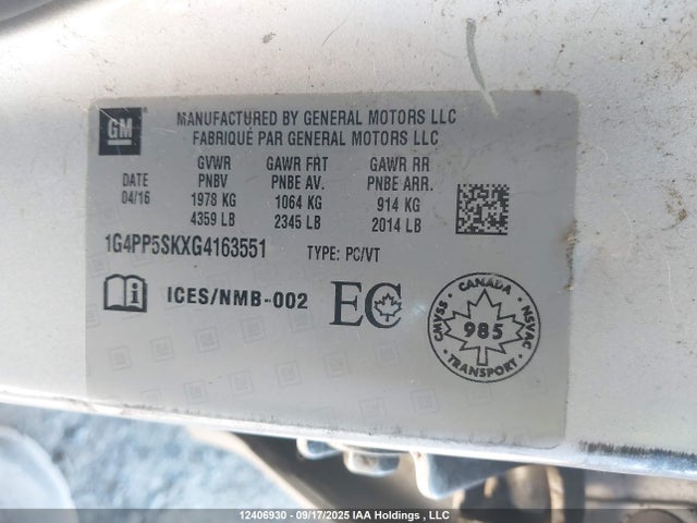 1G4PP5SKXG4163551 Buick lea - gas/alc, sidi, alum, ho