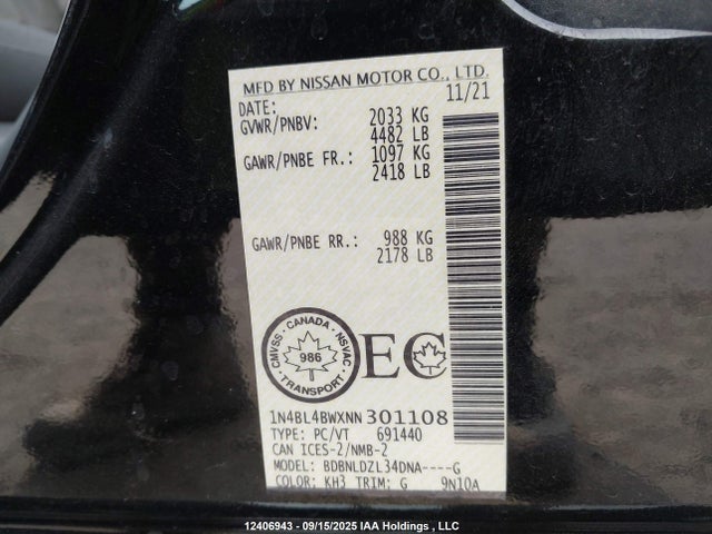 1N4BL4BWXNN301108 Nissan 2022
