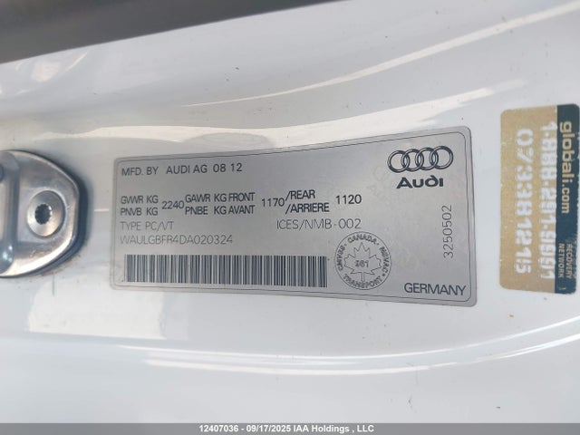 Aukcja sprzedaży 2013 Audi S5 3.0t Premium, vin: WAULGBFR4DA020324, numer aukcji: 12407036