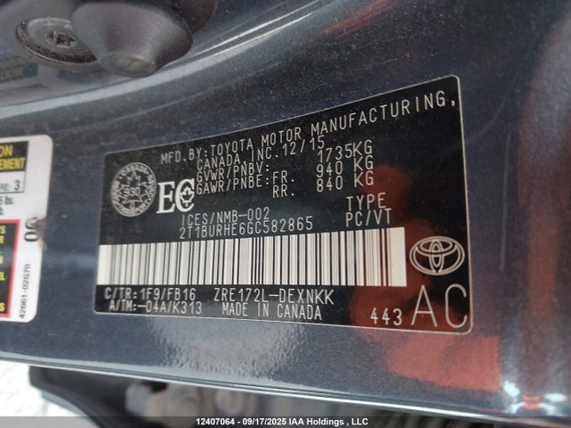 Toyota 2zr-fe 2016 2T1BURHE6GC582865 Image 9