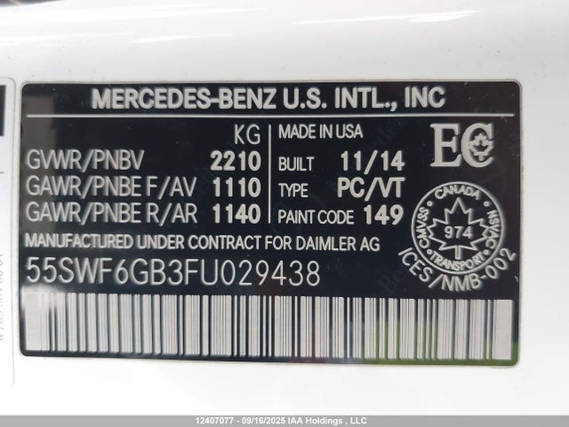 55SWF6GB3FU029438 Mercedes-Benz C-Class