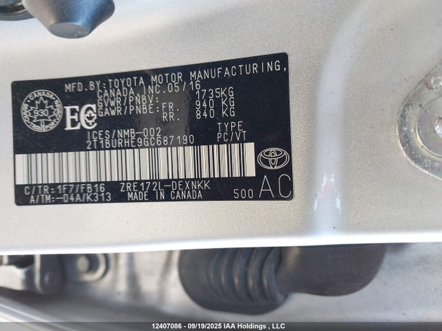 2T1BURHE9GC687190 Toyota 2zr-fe