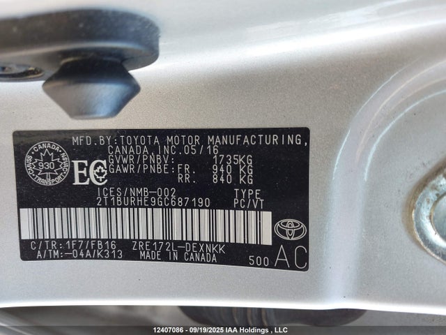 2T1BURHE9GC687190 Toyota 2zr-fe