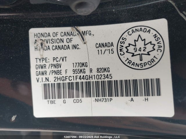 Honda l15b7 2016 2HGFC1F44GH102345 Image 19