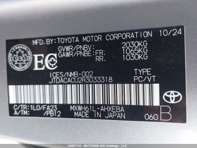 JTDACACU2R3033318 Toyota Prius