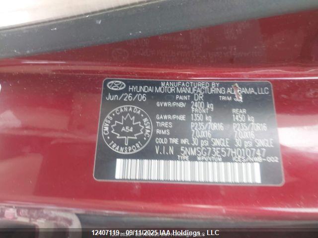 Продажа на аукционе авто 2007 Hyundai Santa Fe Gl, vin: 5NMSG73E57H010747, номер лота: 12407119