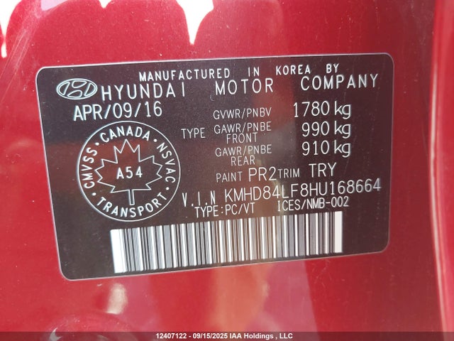 KMHD84LF8HU168664 Hyundai Elantra