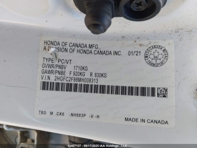 Honda k20c2 2021 2HGFC2F88MH008313 Image 9