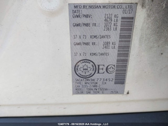 5N1AT2MV3HC773452 Nissan Rogue