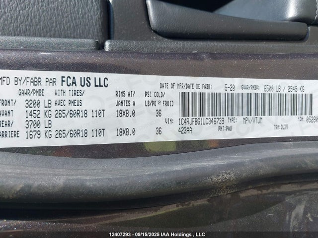 1C4RJFBG1LC346739 Jeep Grand Cherokee