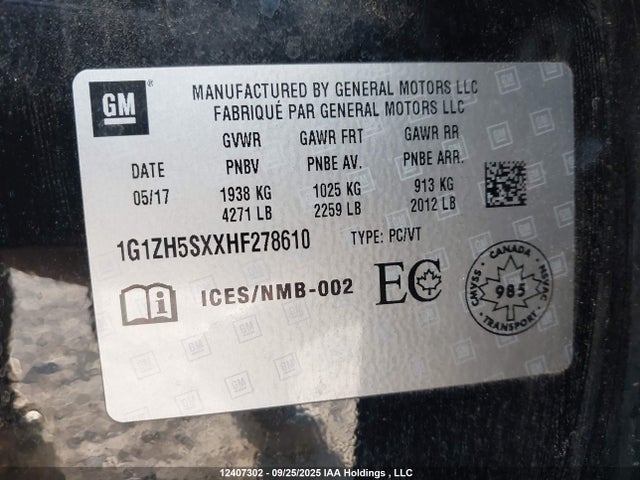 1G1ZH5SXXHF278610 Chevrolet ltg - sidi: spark ignited direct injection, vvt: variable valve timing, alum dohc, dcvcp turbo, e0-e100, alum