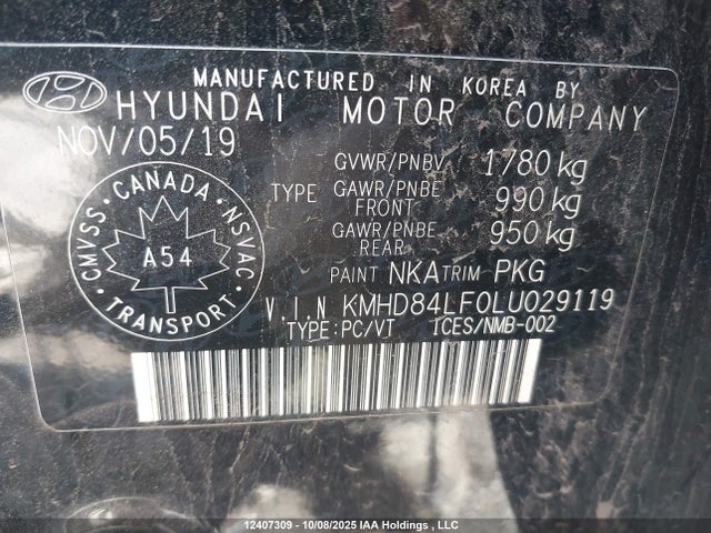 KMHD84LF0LU029119 Hyundai mpi nu
