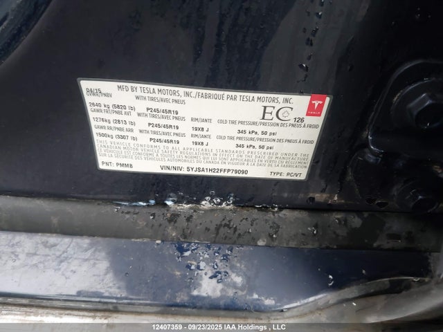 Tesla 3 phase a/c induction (dual motor) 2015 5YJSA1H22FFP79090 Image 9