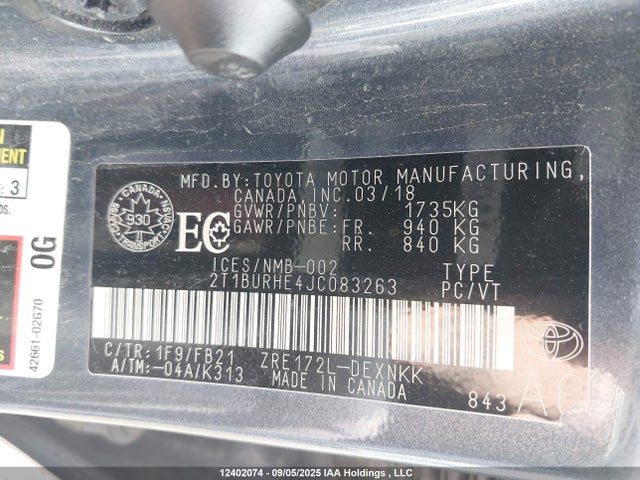Toyota 2zr-fe 2018 2T1BURHE4JC083263 Image 9