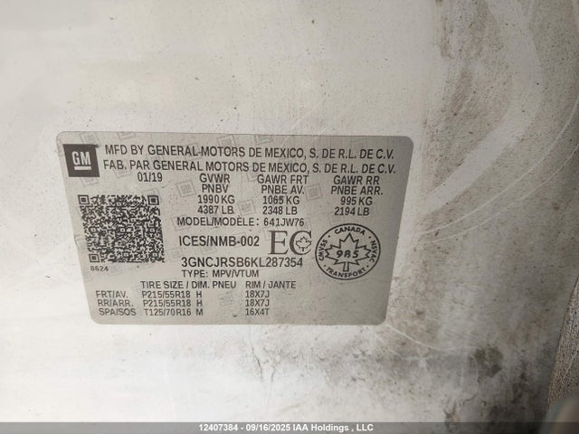 3GNCJRSB6KL287354 Chevrolet luv - mfi, variable valve timing, e85 max, alum