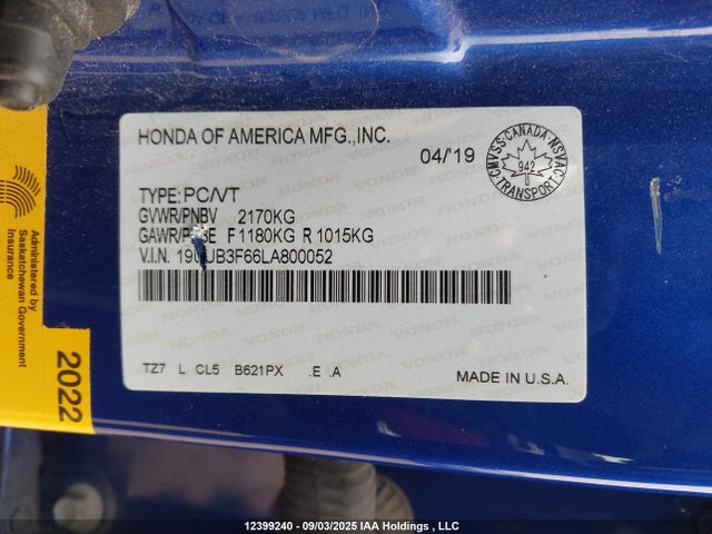 Acura j35y6 2020 19UUB3F66LA800052 Image 9