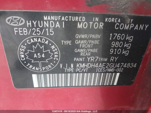 Hyundai dohc mpi nu 2016 KMHDH4AE2GU474834 Image 9