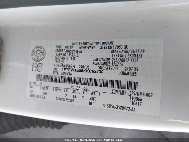 Ford F-150 Xlt 2019 1FTFW1E56KKC62230 Image 9