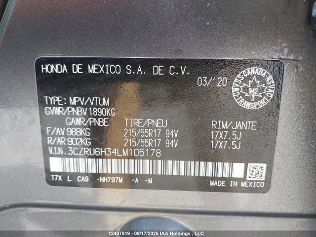 3CZRU6H34LM105178 Honda r18z9