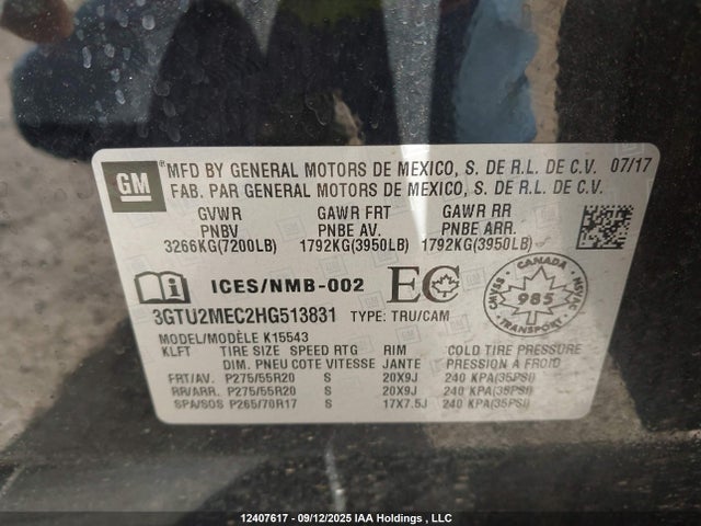 3GTU2MEC2HG513831 GMC l83 -spark ignited direct injection, variable valve timing, afm, e85 max, alum