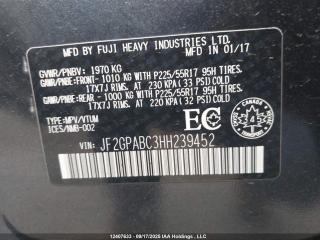 JF2GPABC3HH239452 Subaru naturally aspirated