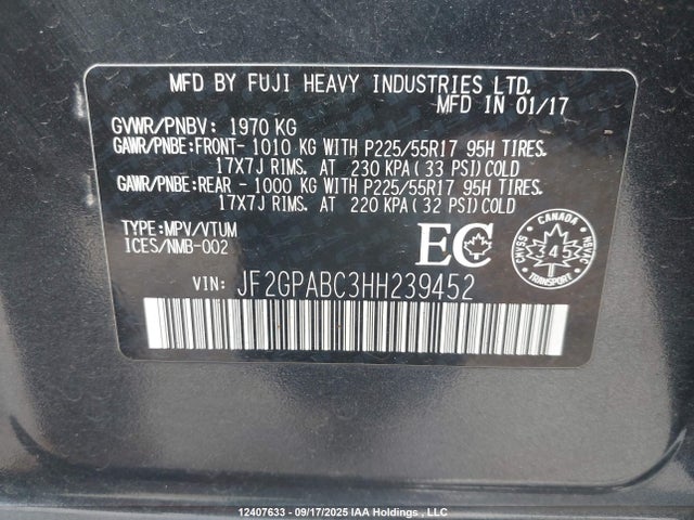 JF2GPABC3HH239452 Subaru naturally aspirated