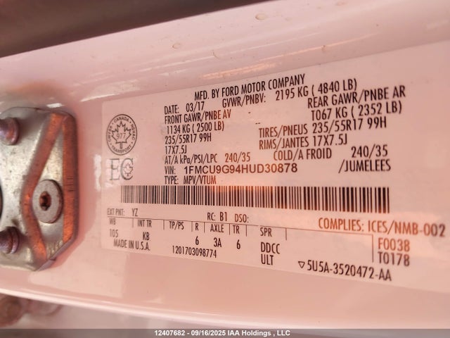 1FMCU9G94HUD30878 Ford 2017